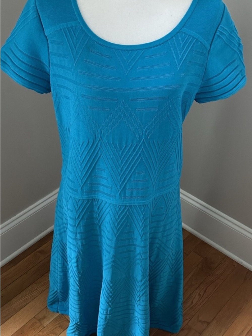 Talbots Teal Short-Sleeve Textured Fit & Flare dress